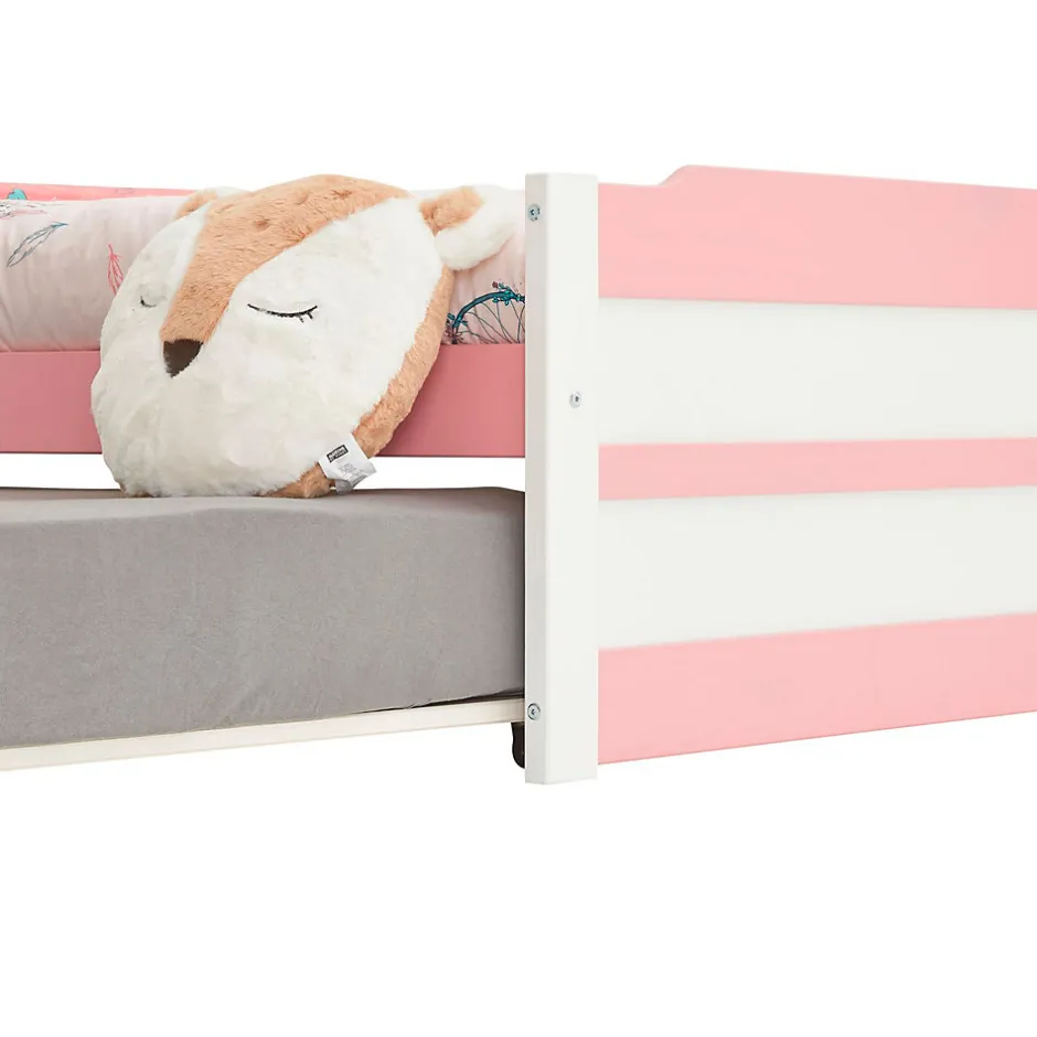 Idimex Lit gigogne LORENA en pin massif, 90 x 190 cm, lasuré blanc et rose