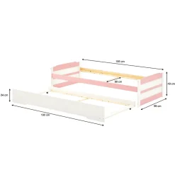 Idimex Lit gigogne LORENA en pin massif, 90 x 190 cm, lasuré blanc et rose