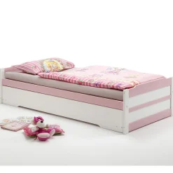 Idimex Lit gigogne LORENA en pin massif, 90 x 200 cm, lasuré blanc et rose Outlet