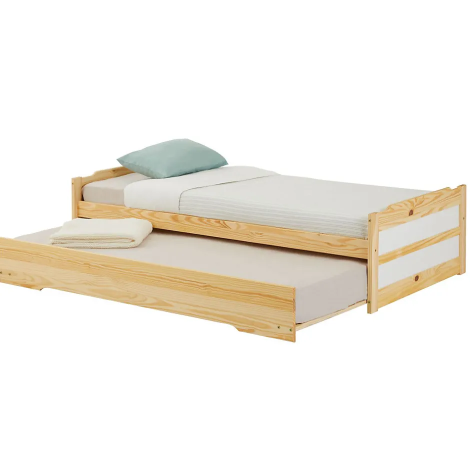 Idimex Lit gigogne LORENA en pin massif, 90 x 190 cm, vernis naturel et blanc