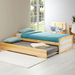 Idimex Lit gigogne LORENA en pin massif, 90 x 190 cm, vernis naturel et blanc