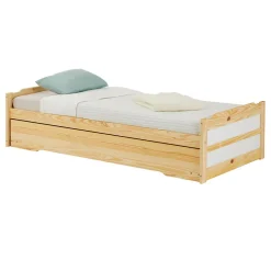 Idimex Lit gigogne LORENA en pin massif, 90 x 190 cm, vernis naturel et blanc
