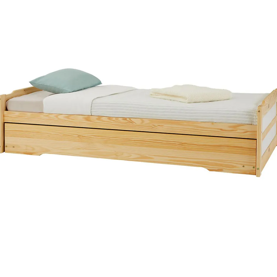 Idimex Lit gigogne LORENA en pin massif, 90 x 190 cm, vernis naturel et blanc
