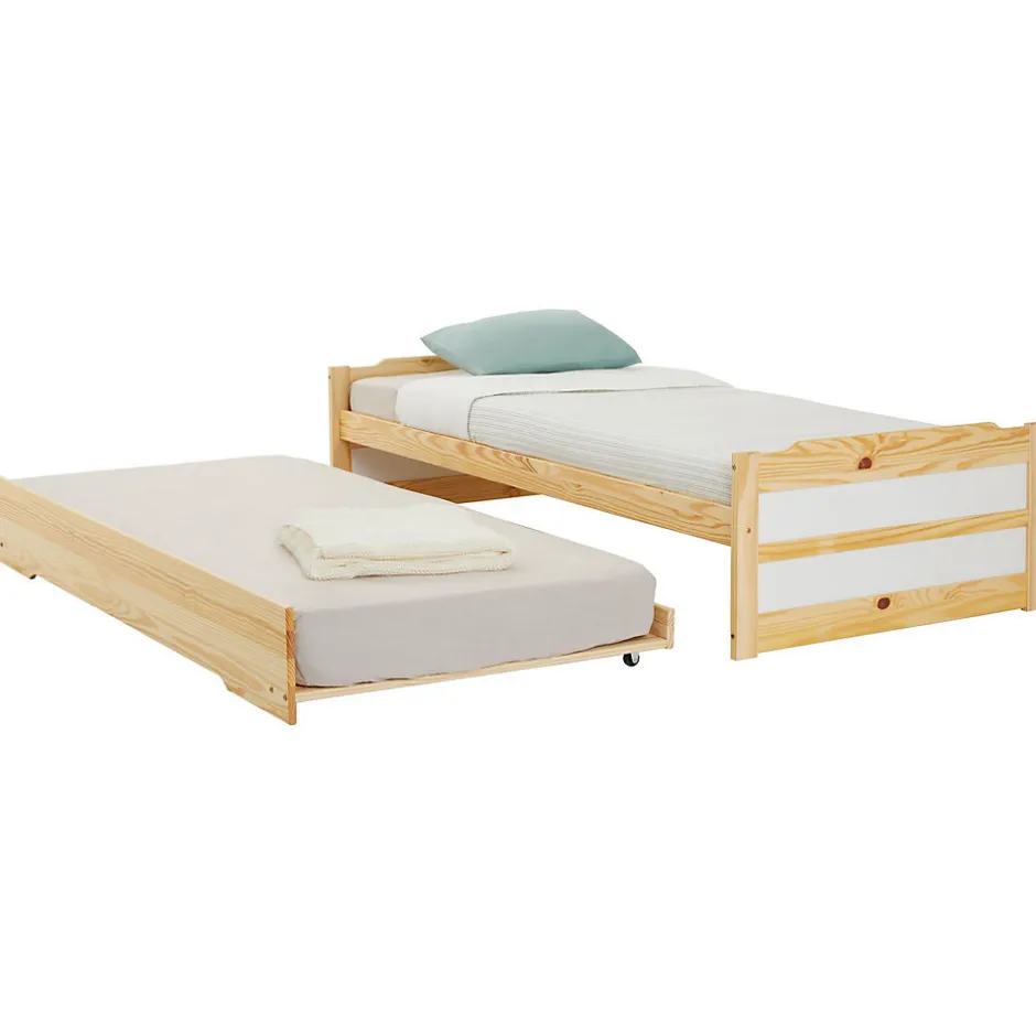 Idimex Lit gigogne LORENA en pin massif, 90 x 190 cm, vernis naturel et blanc