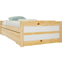 Idimex Lit gigogne LORENA en pin massif, 90 x 190 cm, vernis naturel et blanc