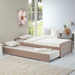 Idimex Lit gigogne LORENA en pin massif, 90 x 190 cm, lasuré taupe Discount