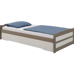 Idimex Lit gigogne LORENA en pin massif, 90 x 190 cm, lasuré taupe et blanc Clearance