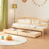 [En.Casa] Lit gigogne pour enfant Sonkajärvi avec 2 tiroirs bois de pin 90 x 200 cm naturel en.casa