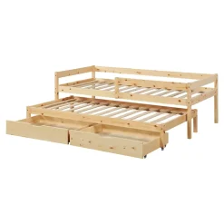 [En.Casa] Lit gigogne pour enfant Sonkajärvi avec 2 tiroirs bois de pin 90 x 200 cm naturel en.casa