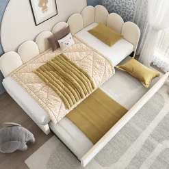 Okwish Lit Gigogne Simple 90x200 cm avec Lit Secondaire 90x190 cm - Gain de Place pour Chambre d'enfant - Velours Beige - Sans Matelas Sale