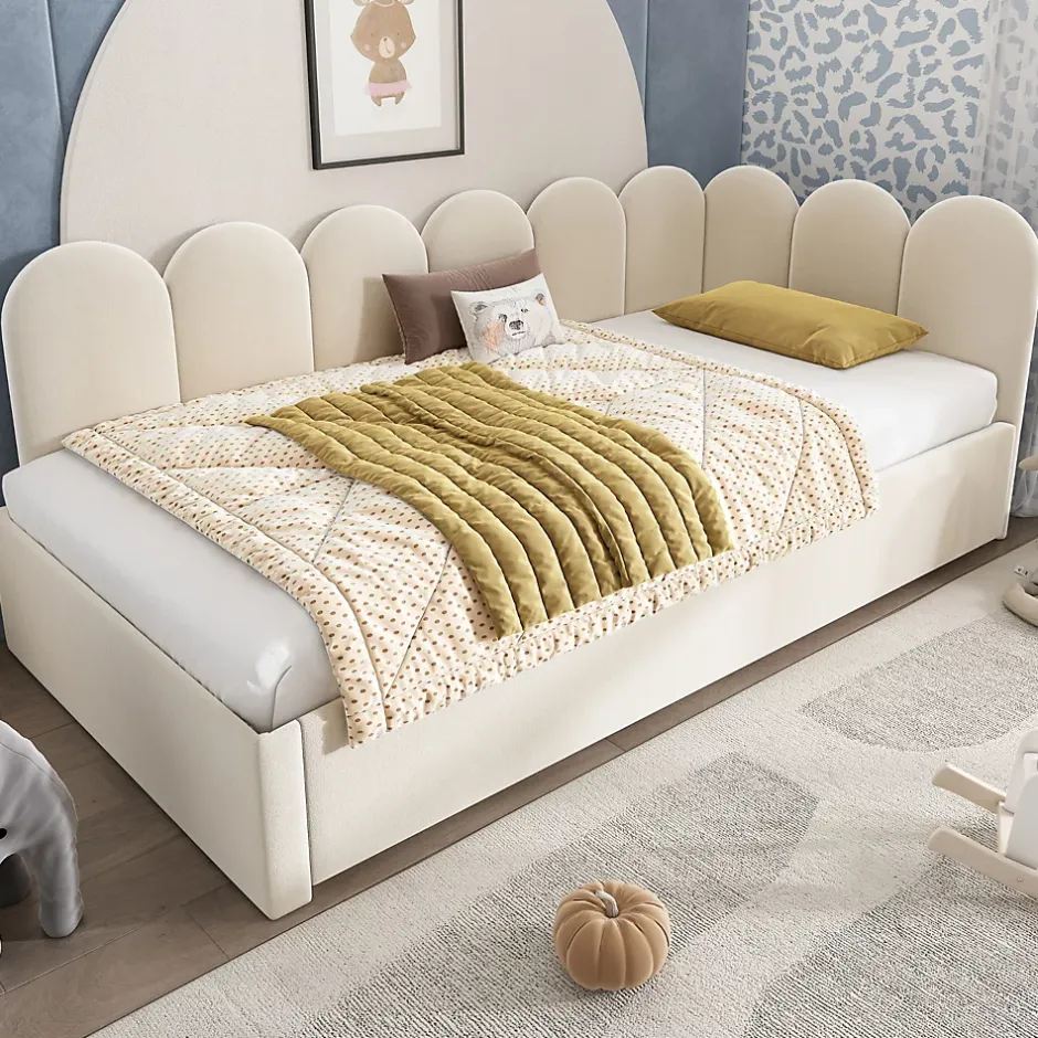 Okwish Lit Gigogne Simple 90x200 cm avec Lit Secondaire 90x190 cm - Gain de Place pour Chambre d'enfant - Velours Beige - Sans Matelas Sale