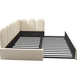 Okwish Lit Gigogne Simple 90x200 cm avec Lit Secondaire 90x190 cm - Gain de Place pour Chambre d'enfant - Velours Beige - Sans Matelas Sale