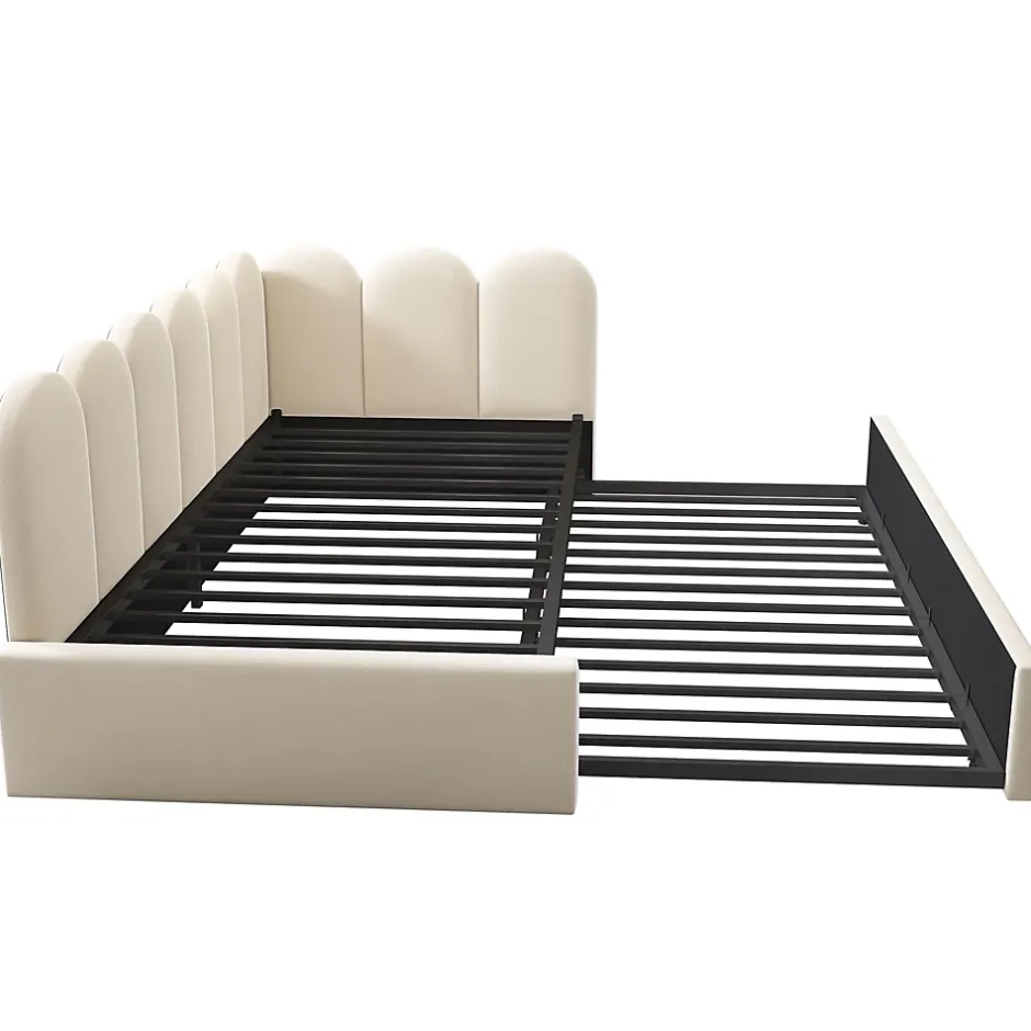 Okwish Lit Gigogne Simple 90x200 cm avec Lit Secondaire 90x190 cm - Gain de Place pour Chambre d'enfant - Velours Beige - Sans Matelas Sale