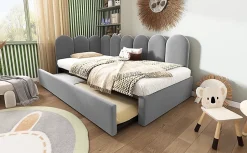 Okwish Lit Gigogne Simple 90x200 cm avec Lit Secondaire - Design Moderne Gain de Place pour Chambre enfant - Velours Gris - Sans Matelas