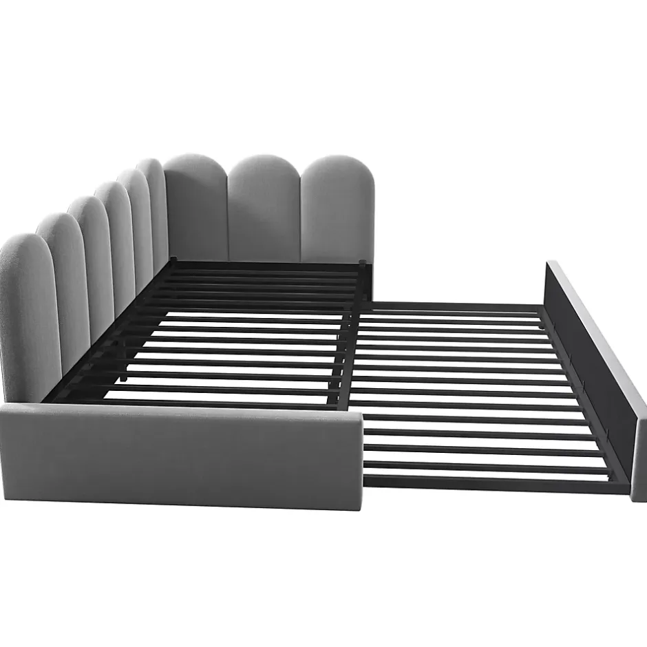 Okwish Lit Gigogne Simple 90x200 cm avec Lit Secondaire - Design Moderne Gain de Place pour Chambre enfant - Velours Gris - Sans Matelas