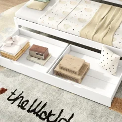Okwish Lit Gigogne Simple 200x90 cm et 190x90 cm - avec Tiroirs de Rangement, Bois de Pin et MDF, Blanc, Sans Matelas