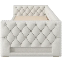 Okwish Lit Gigogne 90x200 à 180x200 cm - Lit avec Rangement Intégré et Éclairage LED - Beige