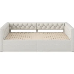 Okwish Lit Gigogne 90x200 à 180x200 cm - Lit avec Rangement Intégré et Éclairage LED - Beige