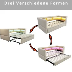 Okwish Lit Gigogne 90/180x190 cm - avec LED et Prise USB, Rangement sous Le Lit, Multifonction en Flanelle et Métal, Beige, Sans Matelas Discount