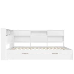 Okwish Lit Gigogne 90x200 cm - avec Lit Tiroir 90x190 cm et Rangement, Lit Multifonction Bois Kiefernholz + MDF + Plywood - Blanc