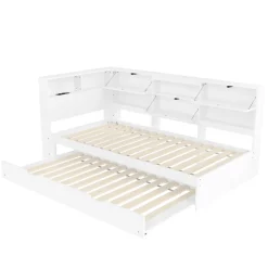 Okwish Lit Gigogne 90x200 cm - avec Lit Tiroir 90x190 cm et Rangement, Lit Multifonction Bois Kiefernholz + MDF + Plywood - Blanc