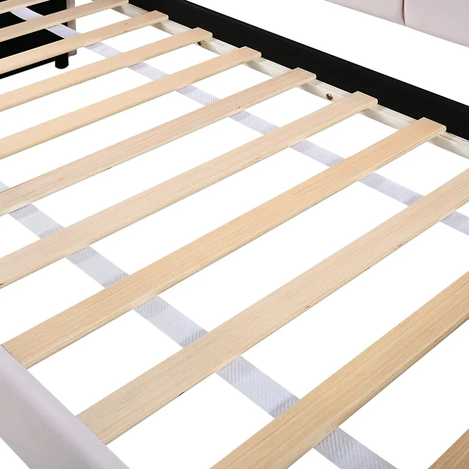 Generique Lit Gigogne 90x200 cm - avec lit tiroir 90x190 cm et éclairage LED ambiant - sans matelas - revêtement en velours doux - Rose Clearance