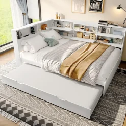 Okwish Lit Gigogne 140x200 cm - Daybed Multifonction avec Tête de Lit et Lit Tiroir - Sans Matelas - Bois Blanc Discount