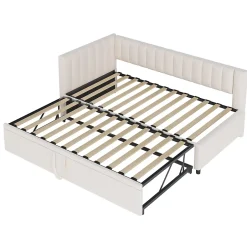 Okwish Lit Gigogne 90/180x200 cm - Lit avec Canapé-Lit Coulissant, Multifonction pour enfants et Invités, en Velours Beige, Sans Matelas Discount