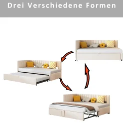 Okwish Lit Gigogne 90/180x200 cm - Lit avec Canapé-Lit Coulissant, Multifonction pour enfants et Invités, en Velours Beige, Sans Matelas Discount
