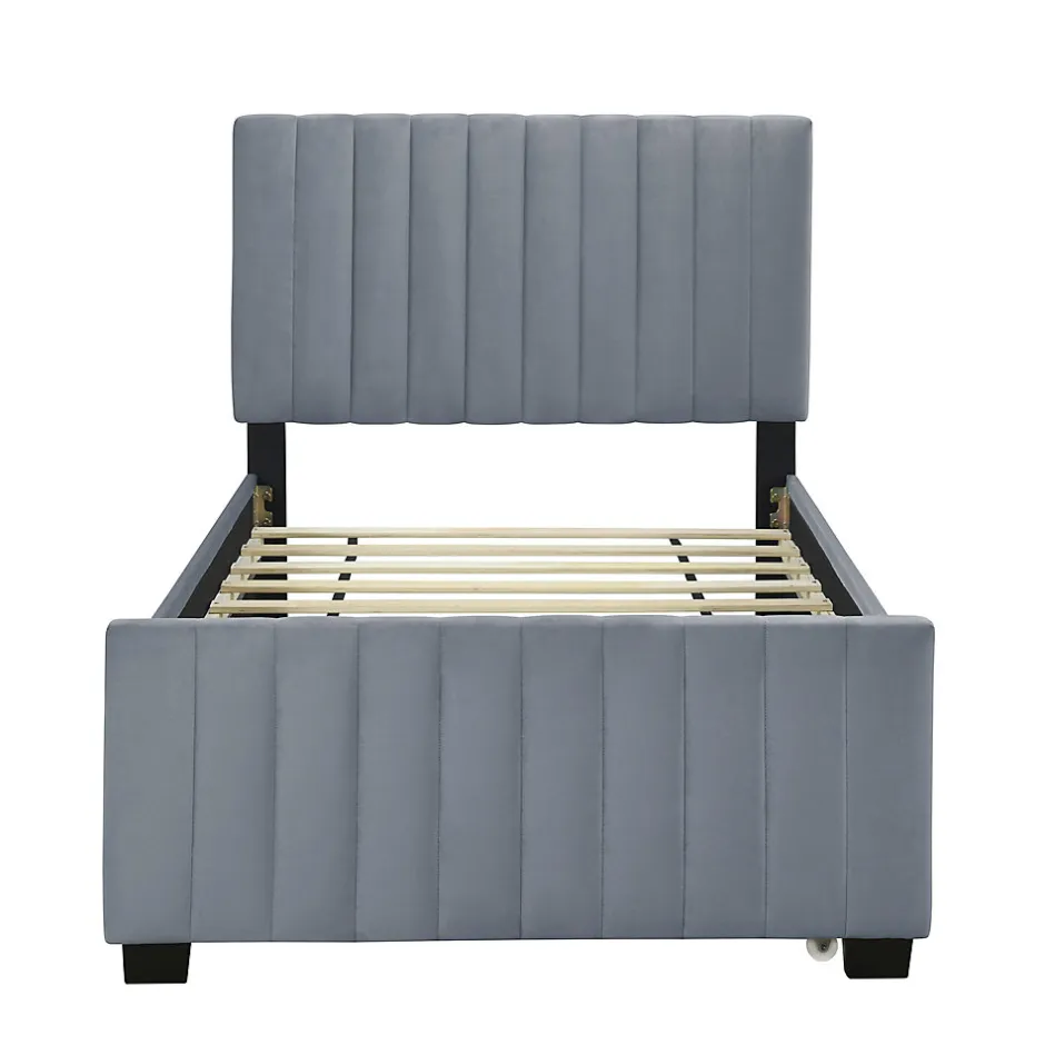 Okwish Lit Gigogne 90x190 cm - Lit avec Lit Supplémentaire, Tissu Velours Doux, Gris, Sans Matelas
