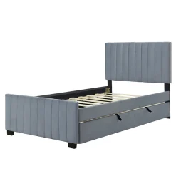 Okwish Lit Gigogne 90x190 cm - Lit avec Lit Supplémentaire, Tissu Velours Doux, Gris, Sans Matelas