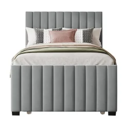 Okwish Lit Gigogne 90x190 cm - Lit avec Lit Supplémentaire, Tissu Velours Doux, Gris, Sans Matelas