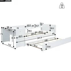 Okwish Lit Gigogne 90x200 cm - Lit Combiné enfant avec Bureau et 3 Étagères - Sans Matelas - Blanc