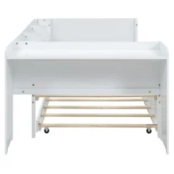 Okwish Lit Gigogne 90x200 cm - Lit Combiné enfant avec Bureau et 3 Étagères - Sans Matelas - Blanc