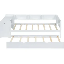 Okwish Lit Gigogne 90x200 cm - Lit Combiné enfant avec Bureau et 3 Étagères - Sans Matelas - Blanc