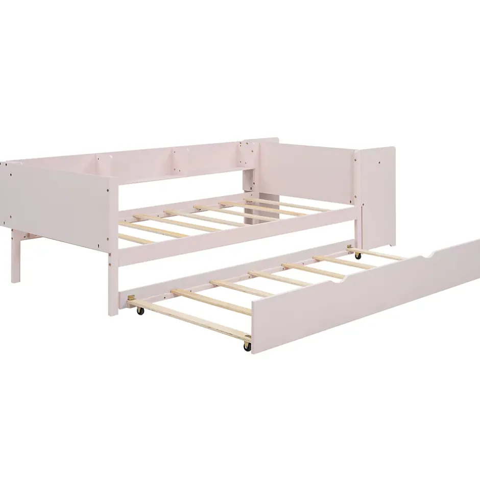 Okwish Lit Gigogne 90x200 cm - Lit Combiné enfant avec Bureau et 3 Étagères - Sans Matelas - Rose Clearance