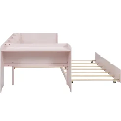 Okwish Lit Gigogne 90x200 cm - Lit Combiné enfant avec Bureau et 3 Étagères - Sans Matelas - Rose Clearance