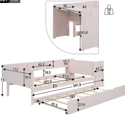 Okwish Lit Gigogne 90x200 cm - Lit Combiné enfant avec Bureau et 3 Étagères - Sans Matelas - Rose Clearance