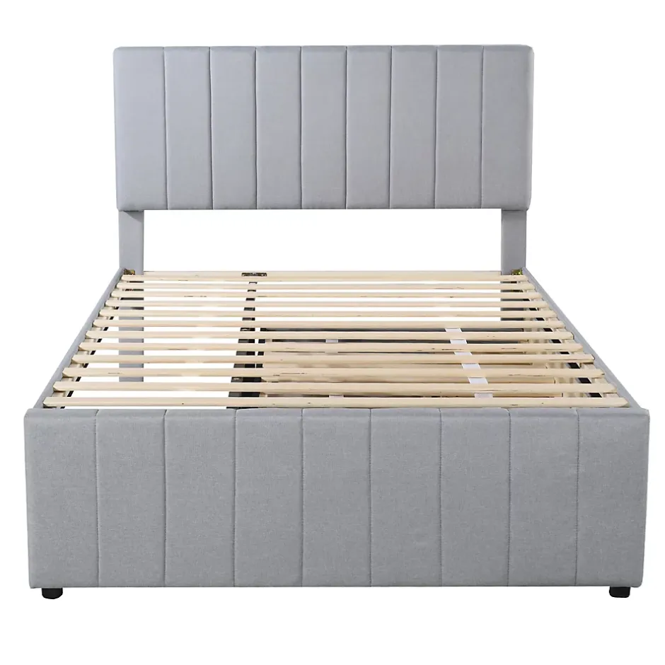 Okwish Lit Gigogne 140x200 cm - Lit Double avec Tiroirs et Lit enfant 90x190 cm, Structure en MDF et Lin, Sans Matelas - Gris Hot