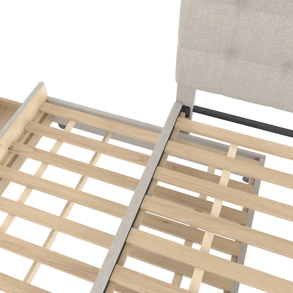 Okwish Lit Gigogne 140x200 cm - Lit Double Ado avec Tête de Lit Réglable et 3 Tiroirs - Sans Matelas - Lin Beige