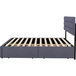 Okwish Lit Gigogne 140x200 cm - Lit Double avec Tiroirs et Rangement Extensible - Lit D'Appoint Adulte - Lin Gris - Sans Matelas Outlet