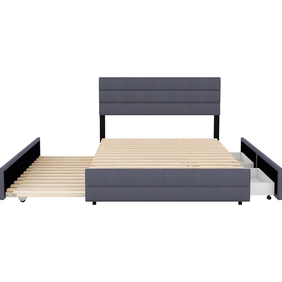 Okwish Lit Gigogne 140x200 cm - Lit Double avec Tiroirs et Rangement Extensible - Lit D'Appoint Adulte - Lin Gris - Sans Matelas Outlet