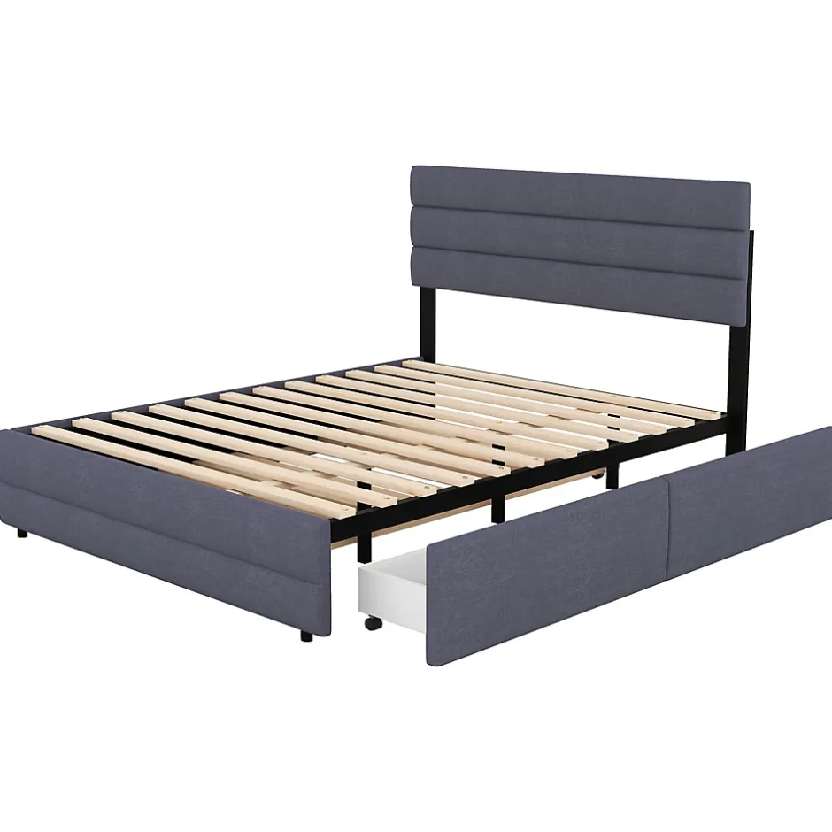 Okwish Lit Gigogne 140x200 cm - Lit Double avec Tiroirs et Rangement Extensible - Lit D'Appoint Adulte - Lin Gris - Sans Matelas Outlet