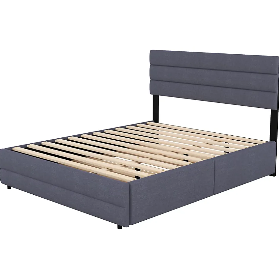 Okwish Lit Gigogne 140x200 cm - Lit Double avec Tiroirs et Rangement Extensible - Lit D'Appoint Adulte - Lin Gris - Sans Matelas Outlet