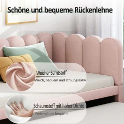 Okwish Lit Gigogne 90x200 cm - Lit Enfant Velours avec Rangement et Lit Extensible, 2-en-1 Multifonction, Sans Matelas, Rose