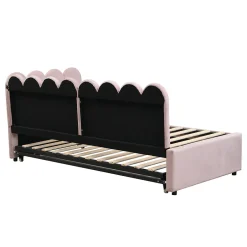 Okwish Lit Gigogne 90x200 cm - Lit Enfant Velours avec Rangement et Lit Extensible, 2-en-1 Multifonction, Sans Matelas, Rose