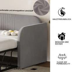 Okwish Lit gigogne 90/180x190 cm - Lit extensible avec tiroir de rangement - Tissu lin respirant gris clair