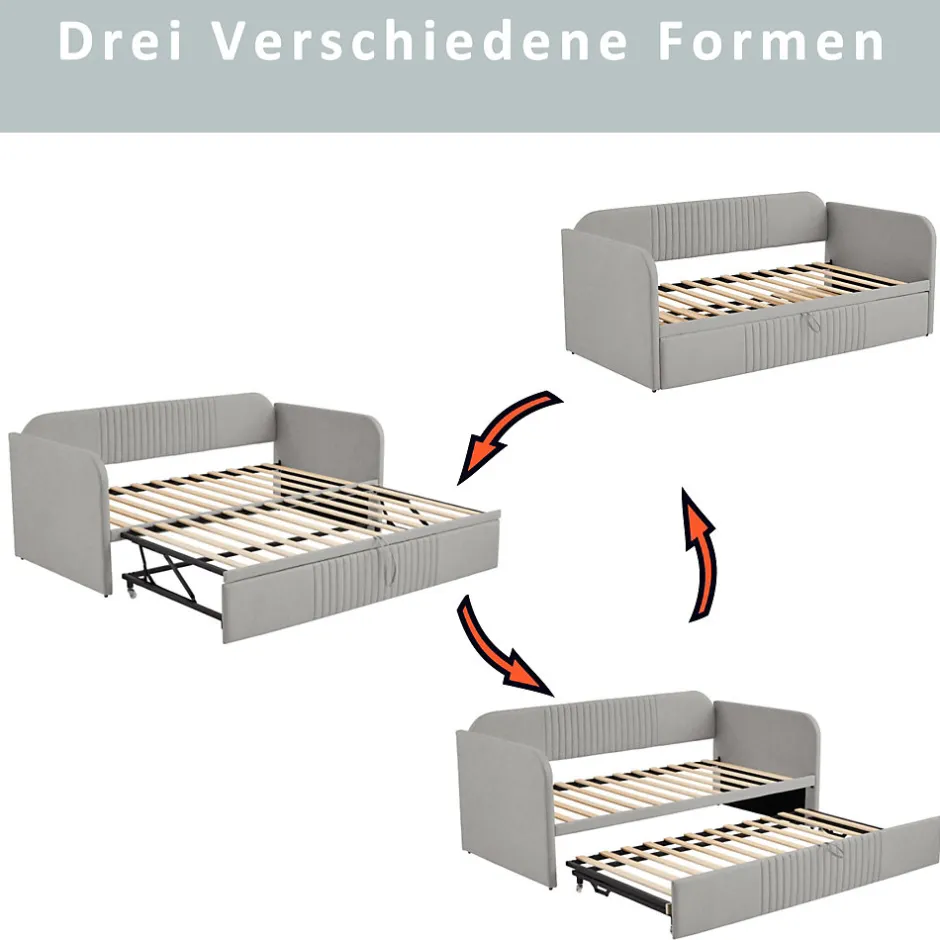 Okwish Lit gigogne 90/180x190 cm - Lit extensible avec tiroir de rangement - Tissu lin respirant gris clair