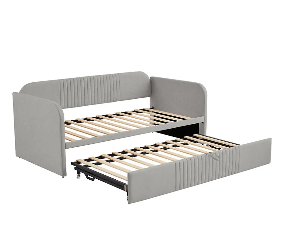 Okwish Lit gigogne 90/180x190 cm - Lit extensible avec tiroir de rangement - Tissu lin respirant gris clair