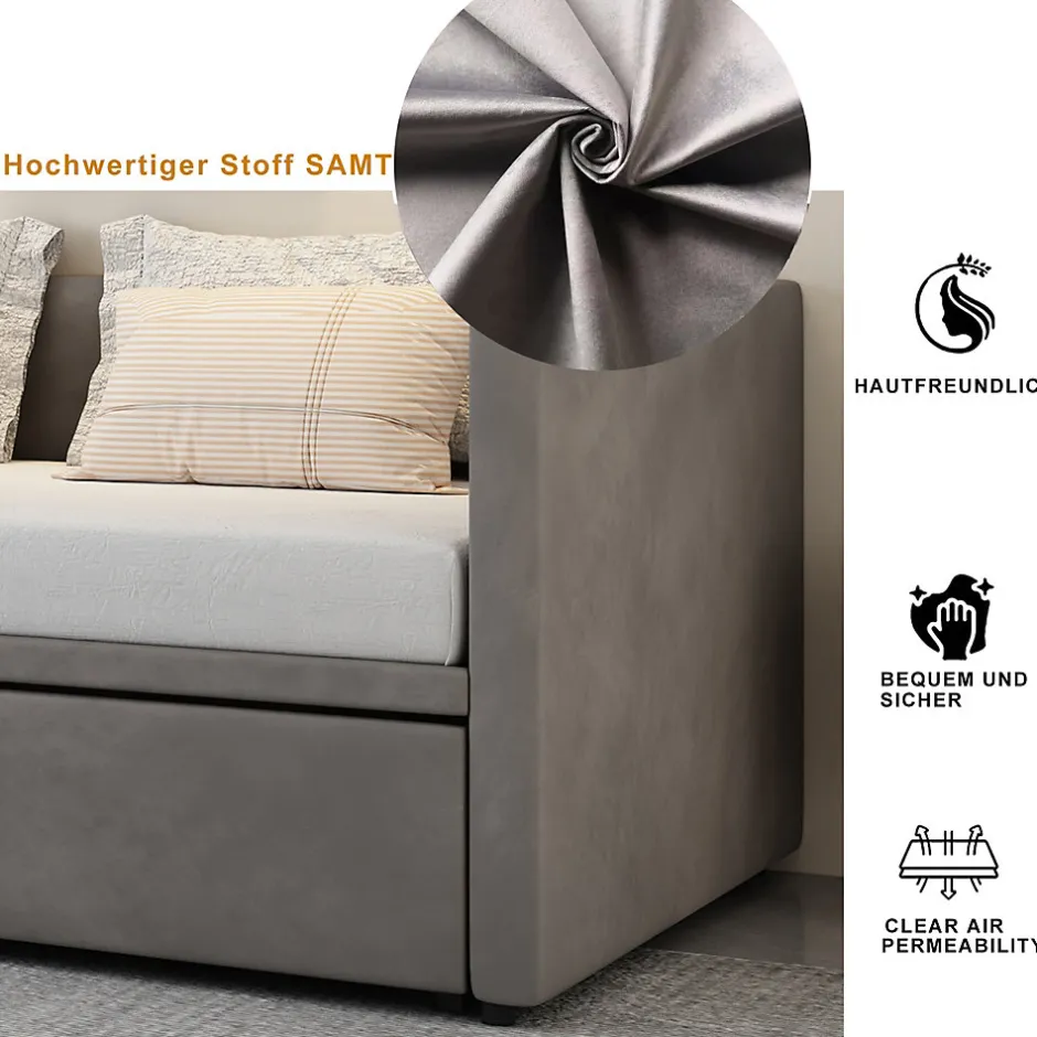 Okwish Lit Gigogne 90/180x200 cm - Lit Multifonction avec Sommier À Lattes, Convertible en deux Lits, Sans Matelas - Gris
